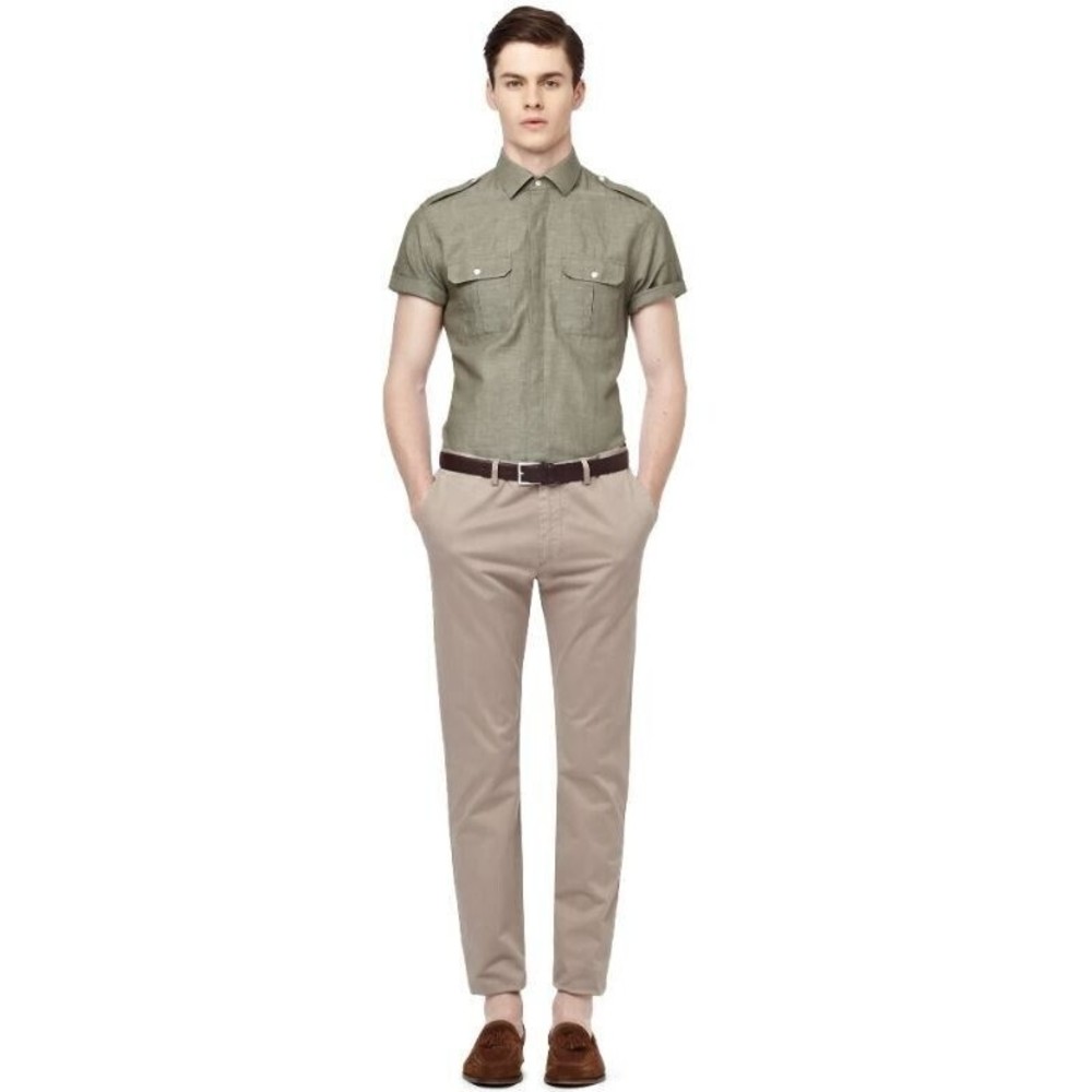 FINAL Reiss Amazon Short Sleeve Two Pocket Safari Shirt Men's XL Cotton Linen - Picture 2 of 7